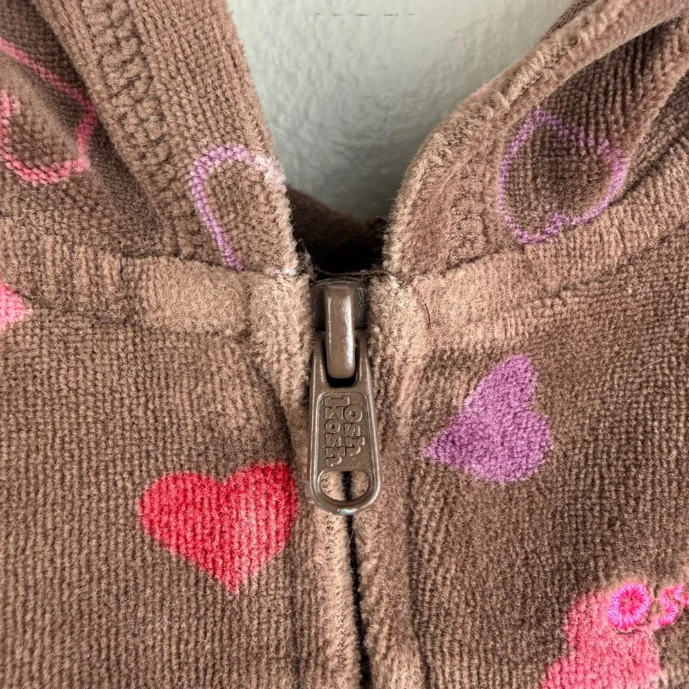 OshKosh 3T‎ Brown Velour Heart Hoodie Zip Up Y2K Toddler Jacket Girls
